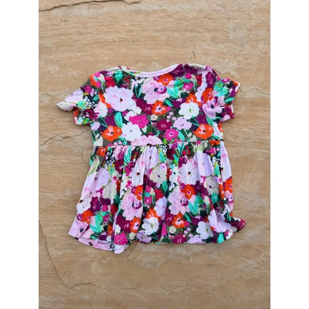 Posh Peanut Bamboo Katerina Pink Floral Peplum Top Shirt Size 18-24 Months